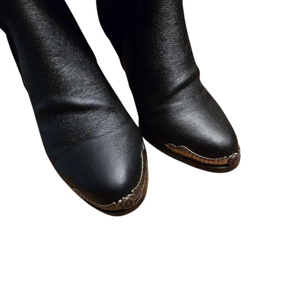 Coastal Black Leather Western Festival Slouch Boots | Metal Toe Rand | Size 8.5 - Picture 9 of 16